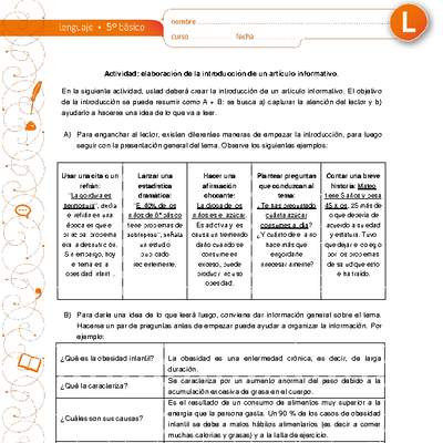 Elaboración de la introducción de un artículo informativo