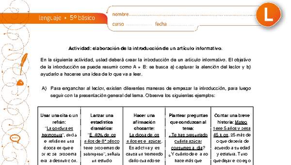 Elaboración de la introducción de un artículo informativo