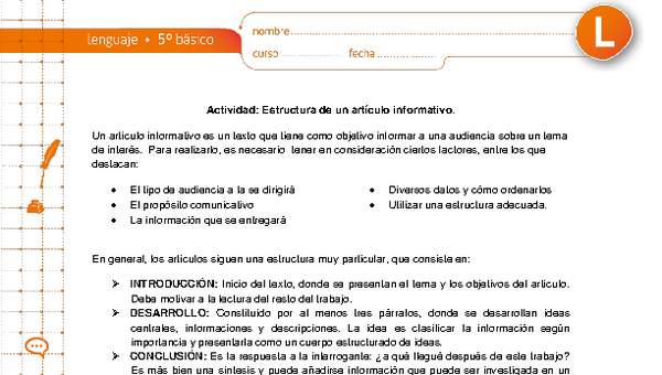 Estructura de un artículo informativo
