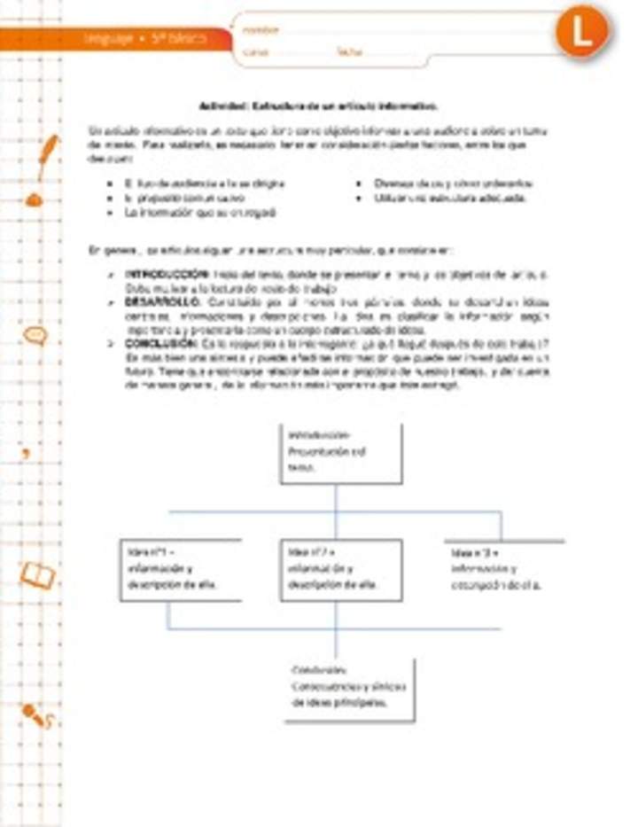 Estructura de un artículo informativo - Curriculum Nacional. MINEDUC. Chile.