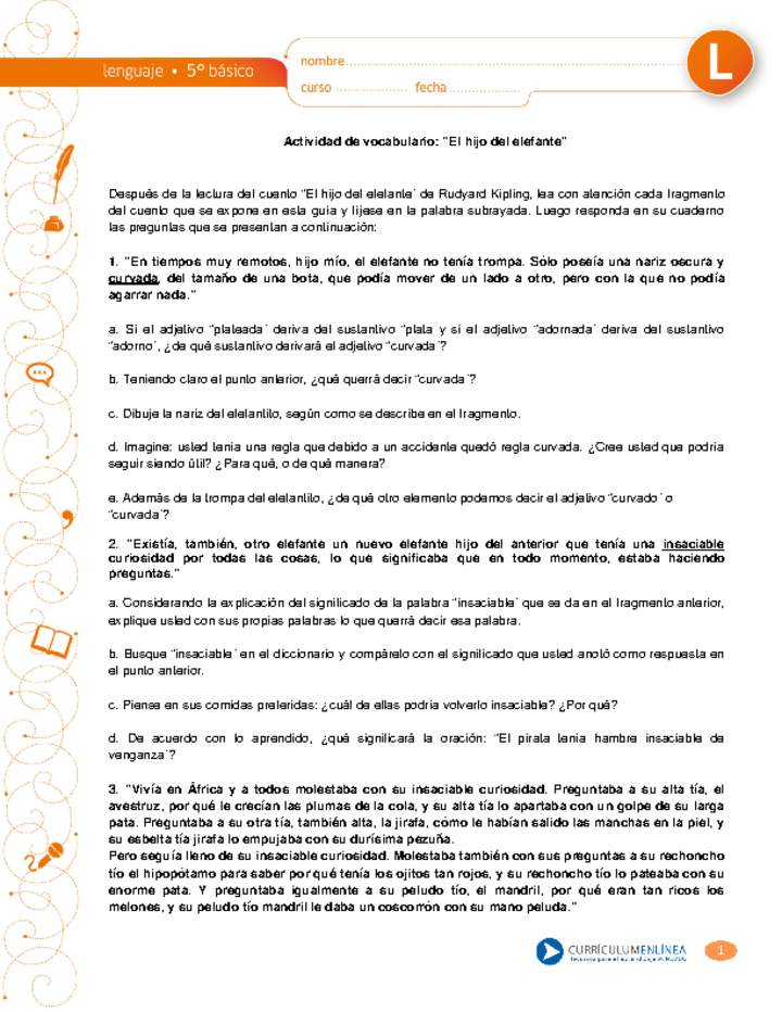 gráfico rescate transatlántico Actividad de vocabulario: “El hijo del elefante” Después de la lectura del cuento “El hijo del elefante” de Rudyard Kip gráfico rescate transatlántico Actividad de vocabulario: “El hijo del elefante” Después de la lectura del cuento “El hijo del elefante” de Rudyard Kip