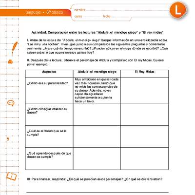 Comparación entre las lecturas "Abdula, el mendigo ciego" y "El rey Midas"