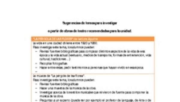 Sugerencias de temas para investigar a partir de obras de teatro recomendadas para la unidad