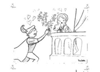 Ilustración: escena de Romeo y Julieta en el balcón