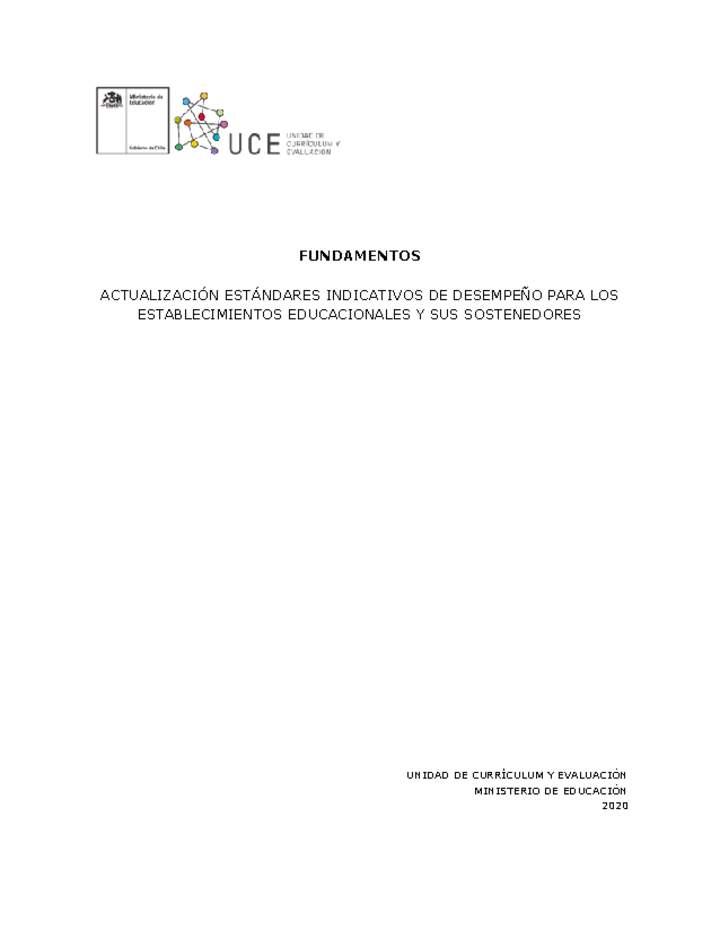 Fundamentos de Estándares Indicativos de Desempeño para Establecimientos de Educación Básica y Media (Vigente)