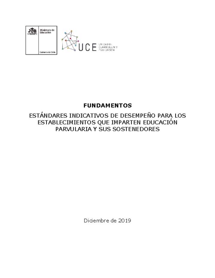 Fundamentos de Estándares Indicativos de Desempeño para Establecimientos de Educación Básica y Media (Vigente)