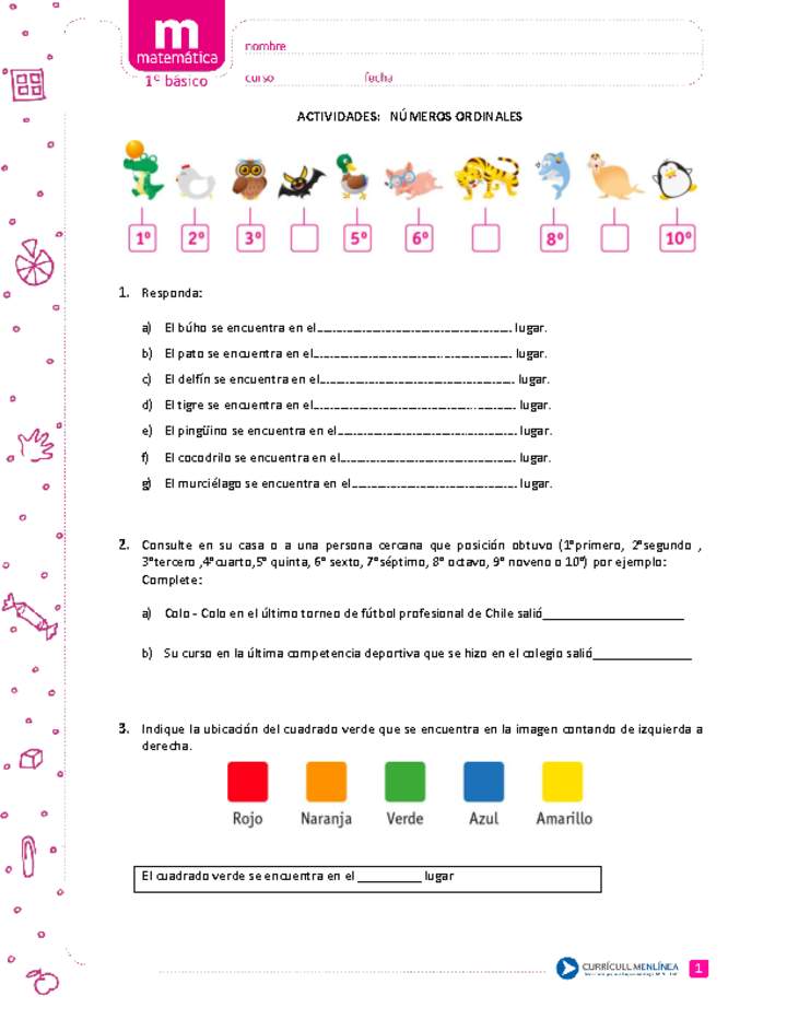 Numeros Ordinales Curriculum Nacional Mineduc Chile