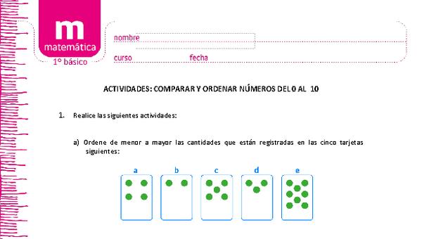 Comparar y ordenar números del 0 al 10