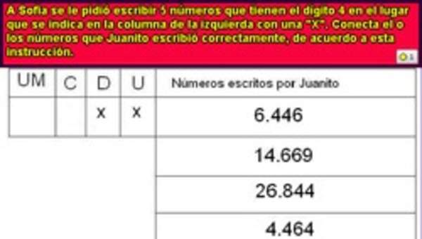 Identificar números con el dígito 4 en el lugar de las decenas y unidades