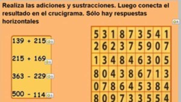 Realizar adiciones y encontrar resultados en un crucigrama