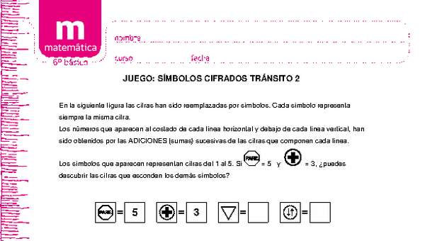 Juego: símbolos cifrados tránsito 2