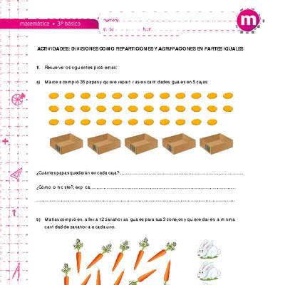 Divisiones como reparticiones y agrupaciones en partes iguales