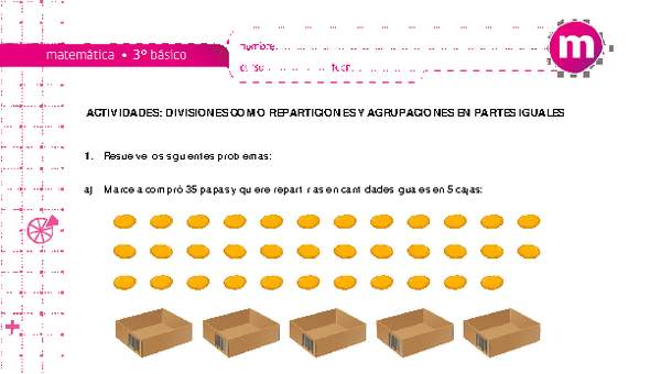 Divisiones como reparticiones y agrupaciones en partes iguales