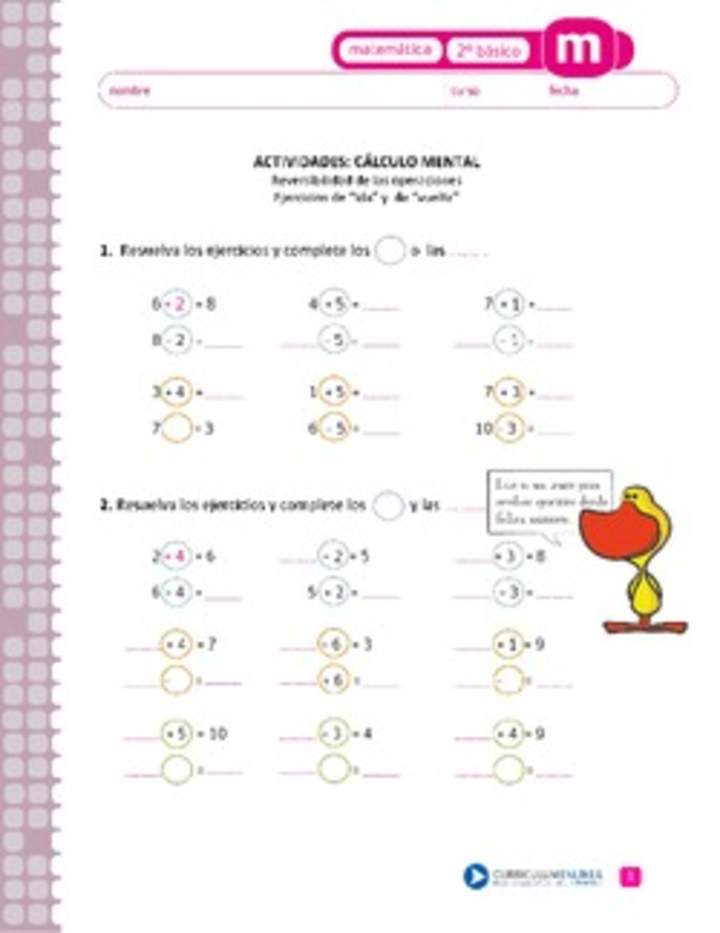 Cálculo Mental Y Reversibilidad De Las Operaciones Curriculum Nacional Mineduc Chile