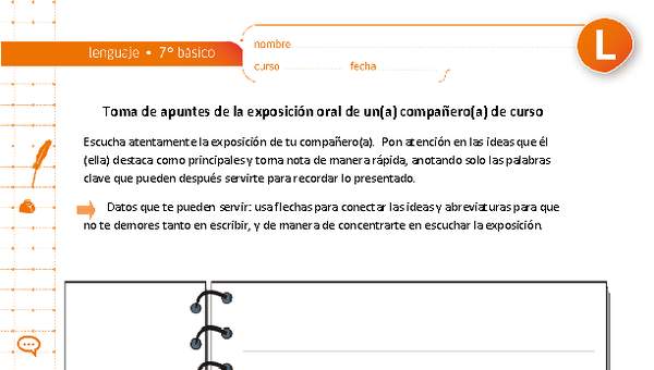 Toma de apuntes de la exposición oral de un(a) compañero(a) de curso