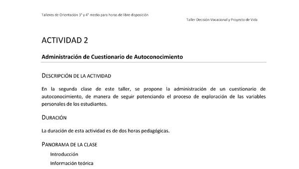 Actividad sugerida - Parte 1 - Actividad 2 - Administración de Cuestionario de Autoconocimiento