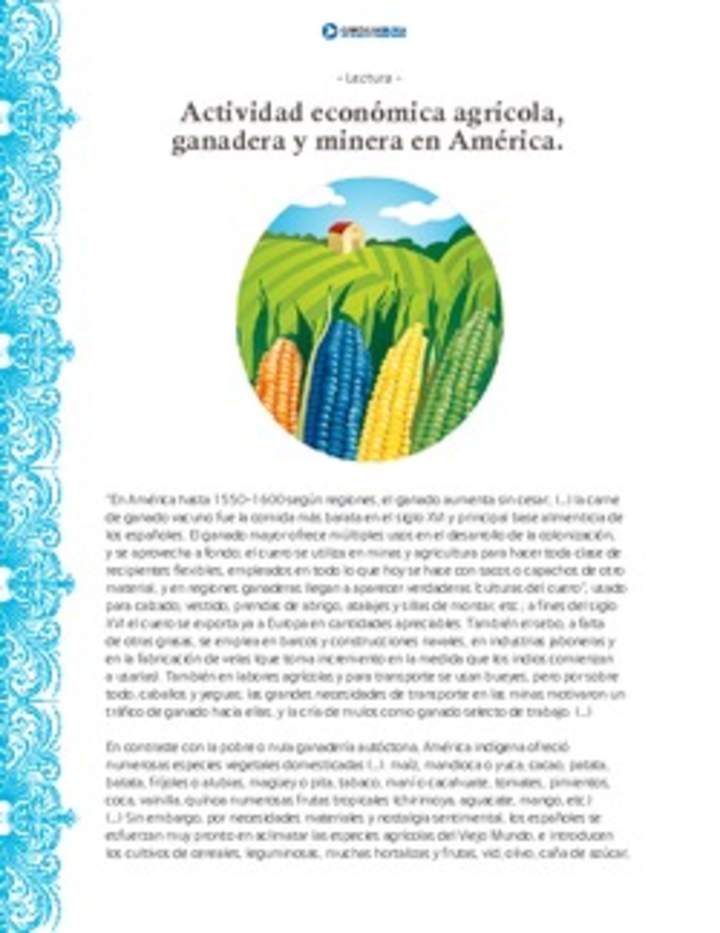 Actividad económica agrícola, ganadera y minera en América