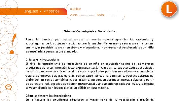 Orientación pedagógica: Vocabulario