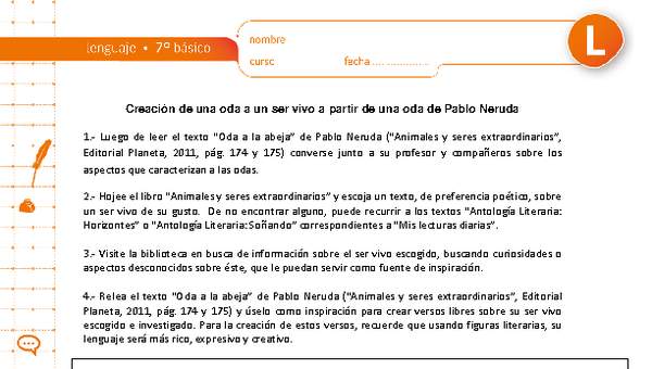 Creación de una oda a un ser vivo a partir de una oda de Pablo Neruda