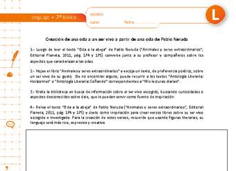 Creación de una oda a un ser vivo a partir de una oda de Pablo Neruda