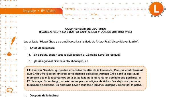 Comprensión de lectura: Miguel Grau y su emotiva carta a la viuda de Arturo Prat