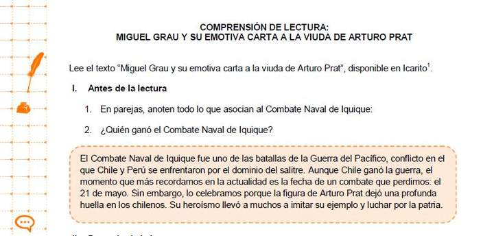 Comprensión de lectura: Miguel Grau y su emotiva carta a la viuda de Arturo Prat