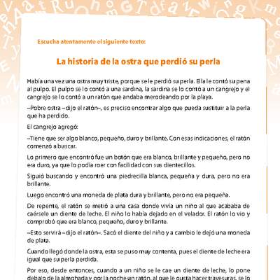 Comprensión La ostra que perdió su perla