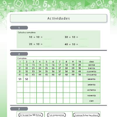 Actividades de adición y completación de secuencias numéricas