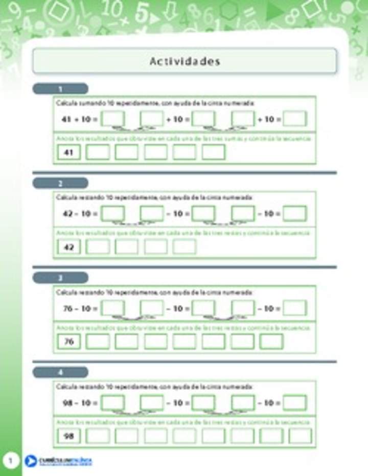 Adiciones repetidas con la cinta numerada