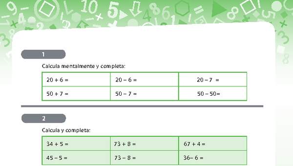 Cálculo mental de adiciones y sustracciones de números menores a 100