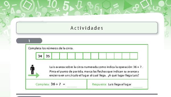 Completar secuencias numéricas y realizar adiciones con ayuda de la cinta numerada