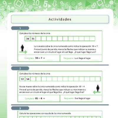 Completar secuencias numéricas y realizar adiciones con ayuda de la cinta numerada