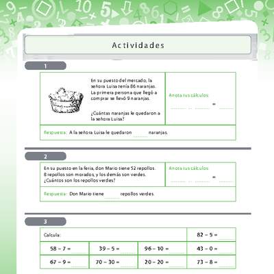 Resolución de problemas de sustracción con números menores a 100 Resolución de problemas de sustracción con números menores a 100