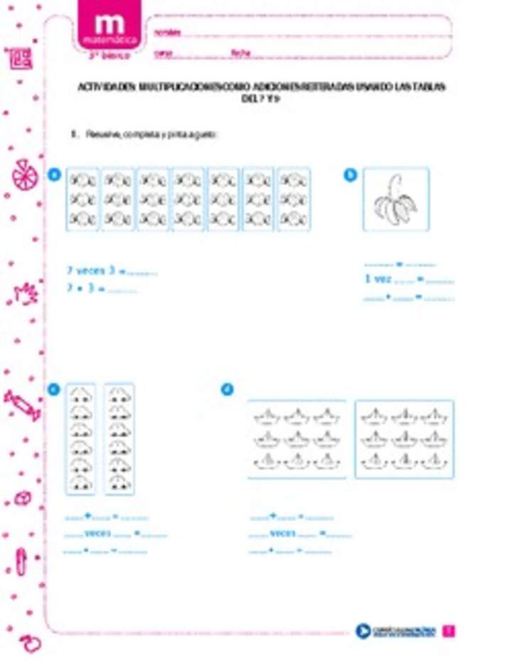 Multiplicaciones como adiciones reiteradas usando las tablas del 7 y 9