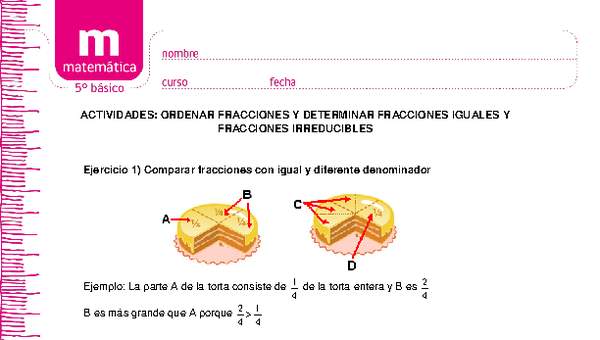 Ordenar fracciones y determinar fracciones iguales y fracciones irreducibles