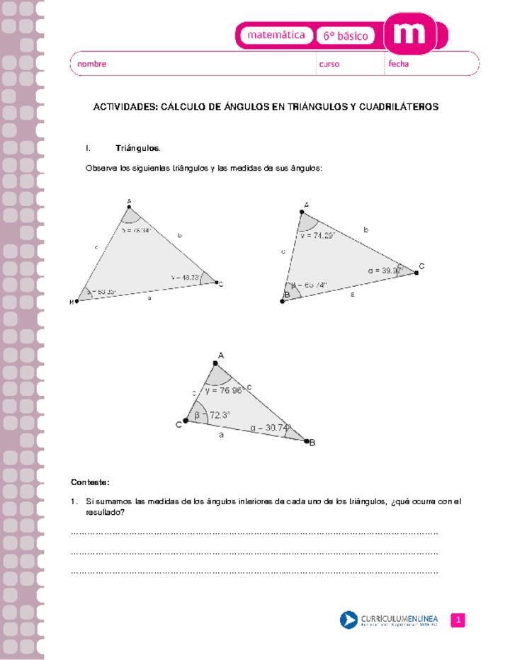 Calcular medida de ángulos en triángulos y cuadriláteros
