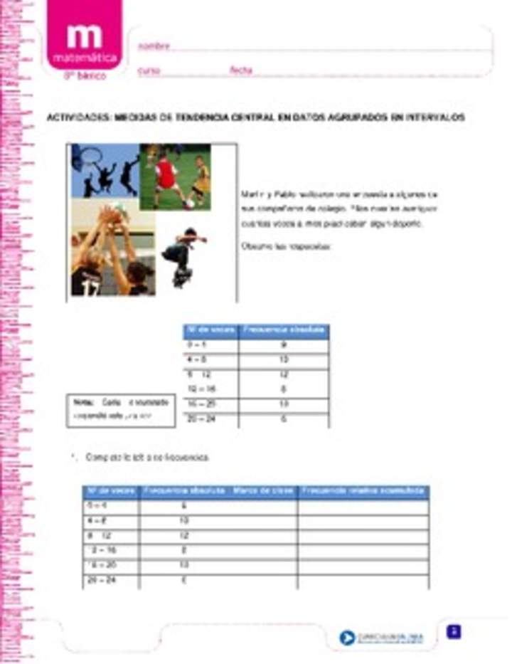 Medidas de tendencia central en datos agrupados en intervalos