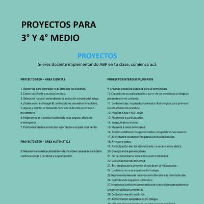 Proyectos para  3° y 4° medio