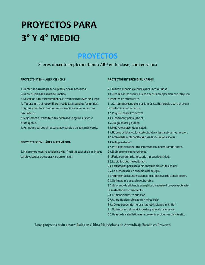 Proyectos para  3° y 4° medio