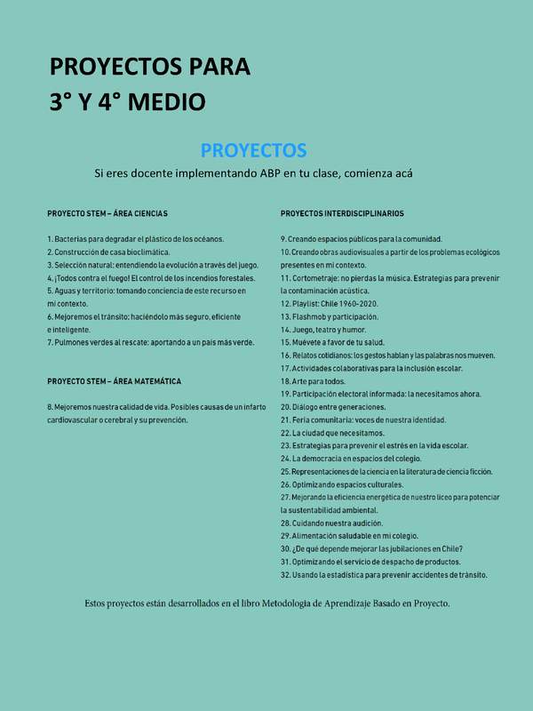 Proyectos para  3° y 4° medio