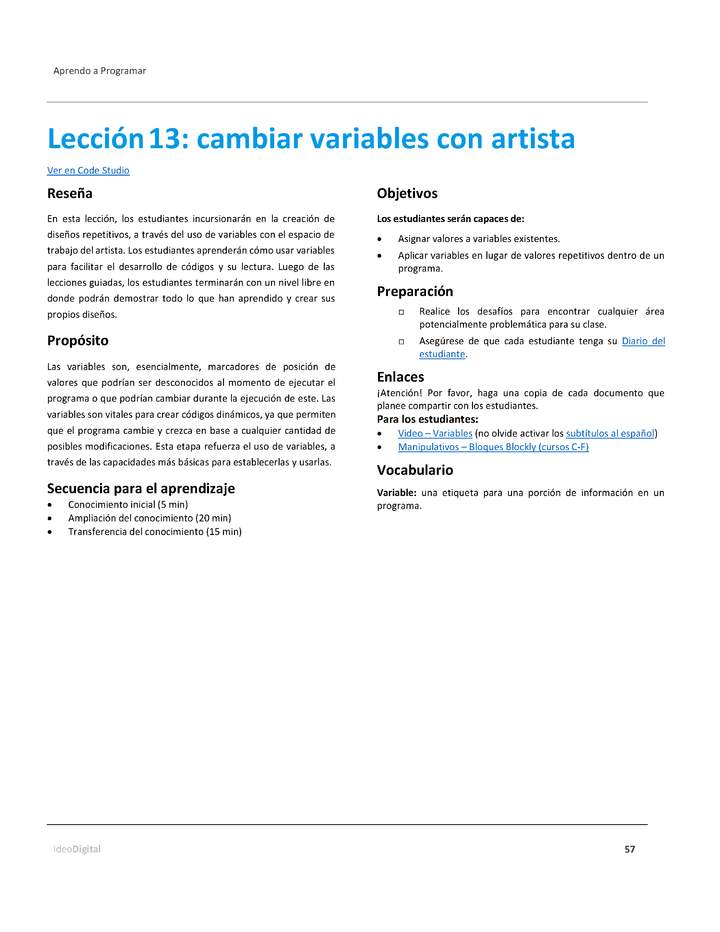 Lección13: cambiar variables con artista