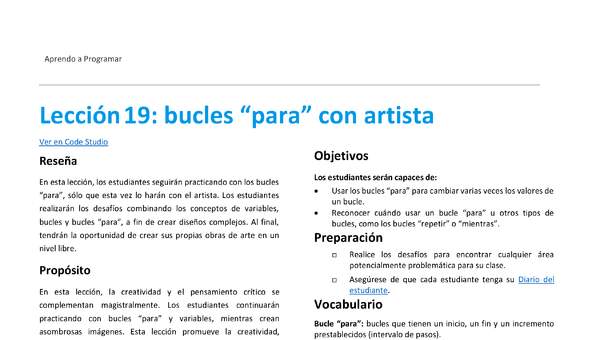 Lección19: bucles “para” con artista