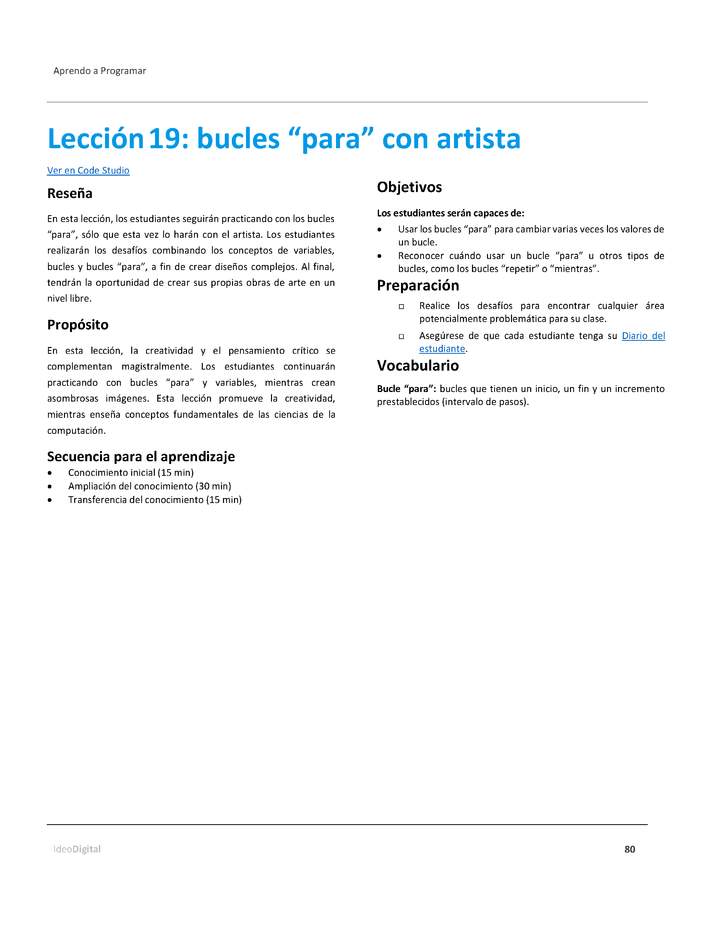 Lección19: bucles “para” con artista