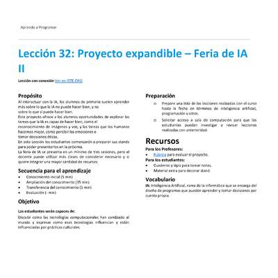 Unidad 4 - Lección 32: Proyecto expandible – Feria de IA II