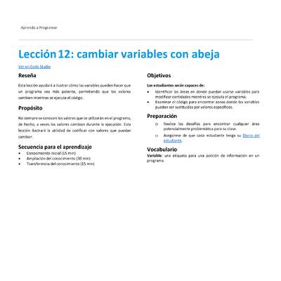 Lección 12: cambiar variables con abeja