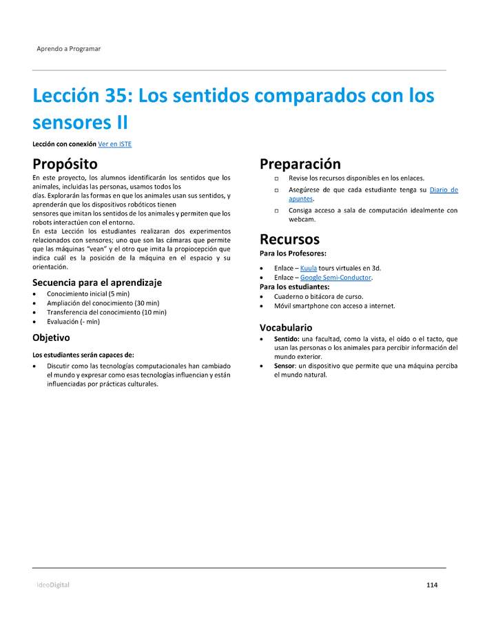 Unidad 4 - Lección 35: Los sentidos comparados con los sensores II