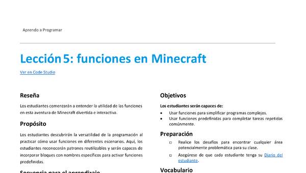 Unidad 2 - Lección5: funciones en Minecraft