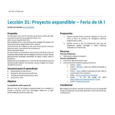 Unidad 4 - Lección 31: Proyecto expandible – Feria de IA I