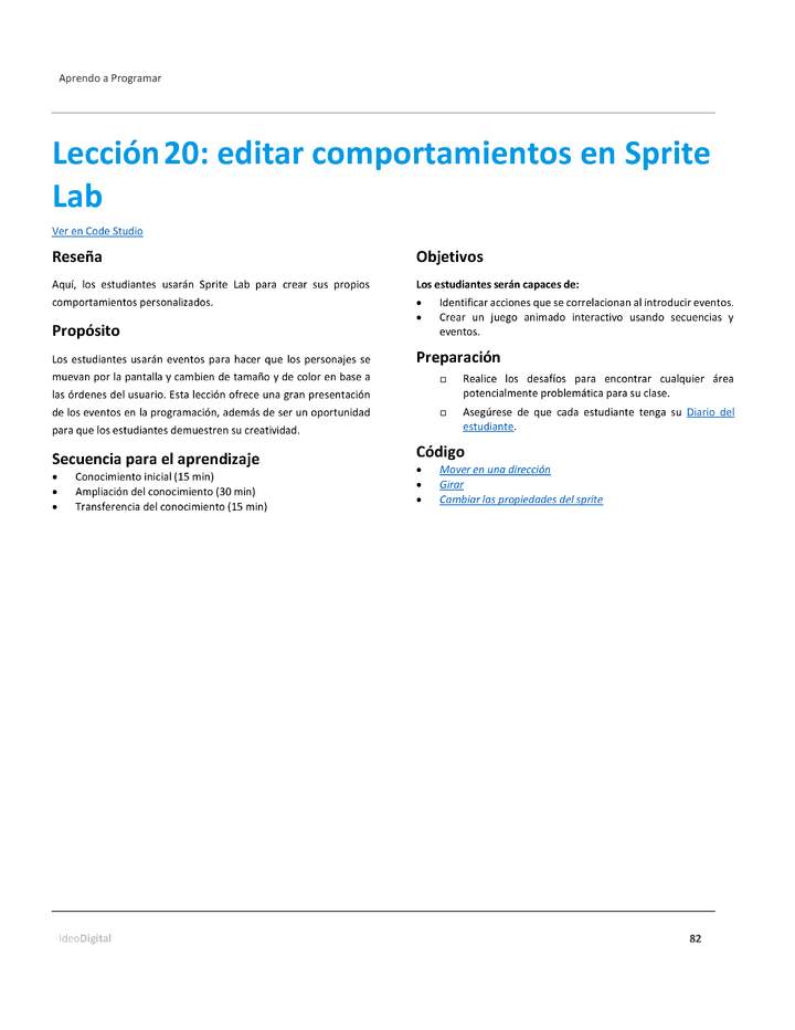 Lección20: editar comportamientos en Sprite Lab