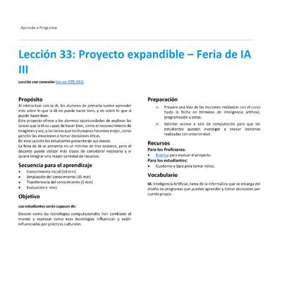 Unidad 4 - Lección 33: Proyecto expandible – Feria de IA III